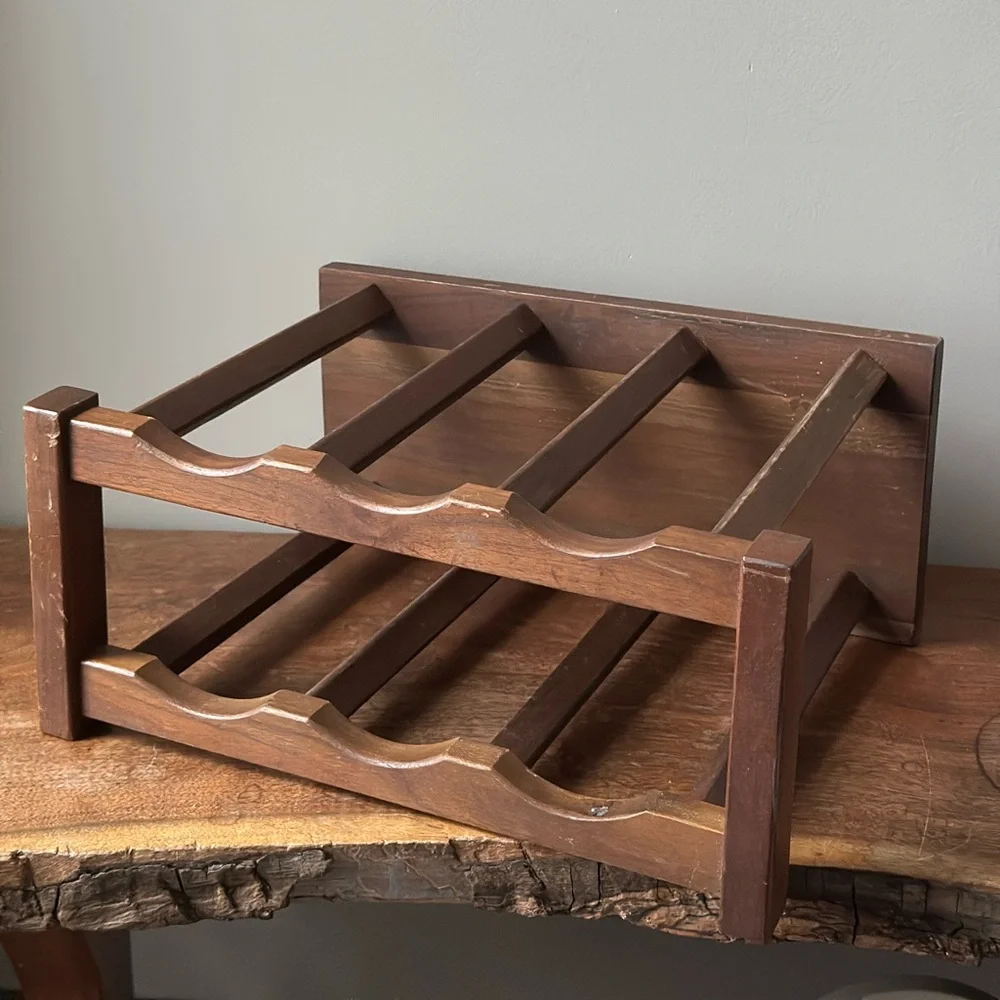 Wooden Wine Rack Mid Century Modern Walnut Wood Bottle Holder - Vermillion